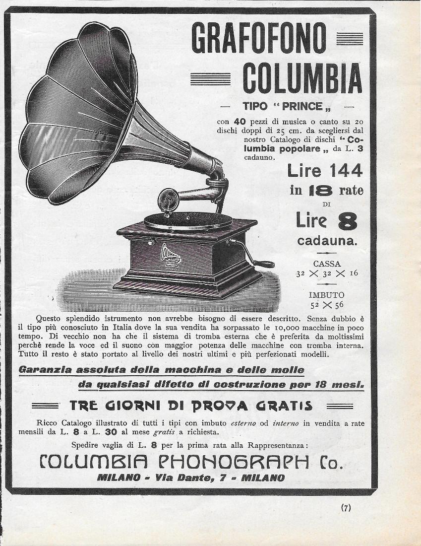 Grafofono Columbia. Tipo Prince. Advertising 1912