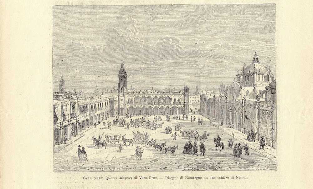 Gran piazza (plaza Mayor) di Vera Cruz (Messico). Illustrazione 1864