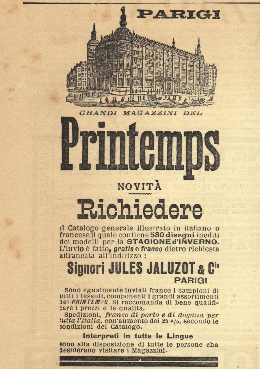 Grandi magazzini del Printemps, Parigi. Advertising 1889
