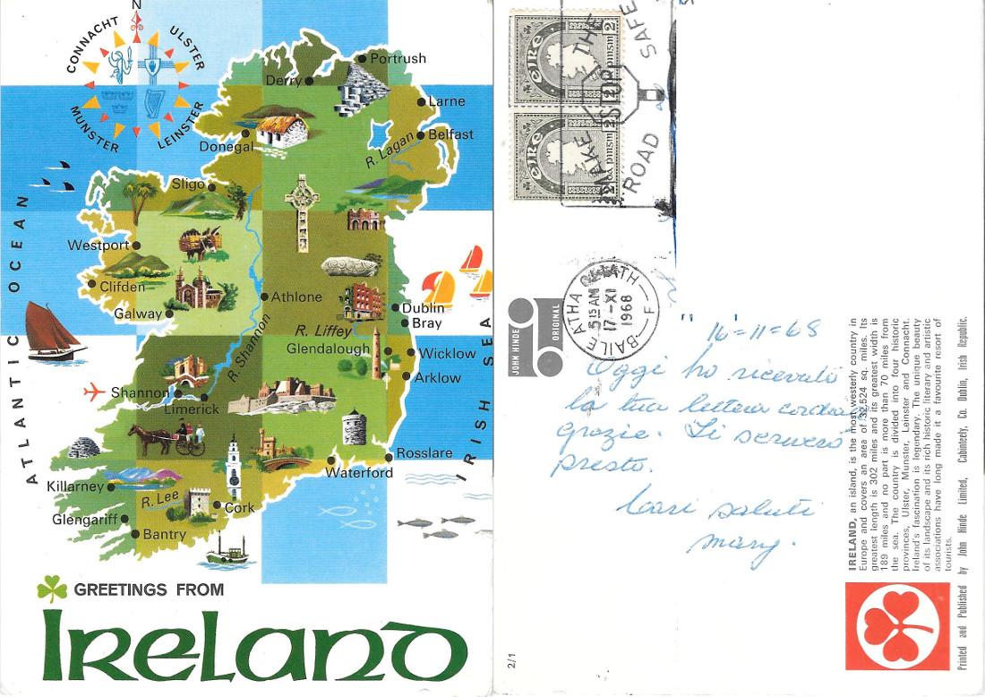 Greetings from Ireland. Viaggiata 1968