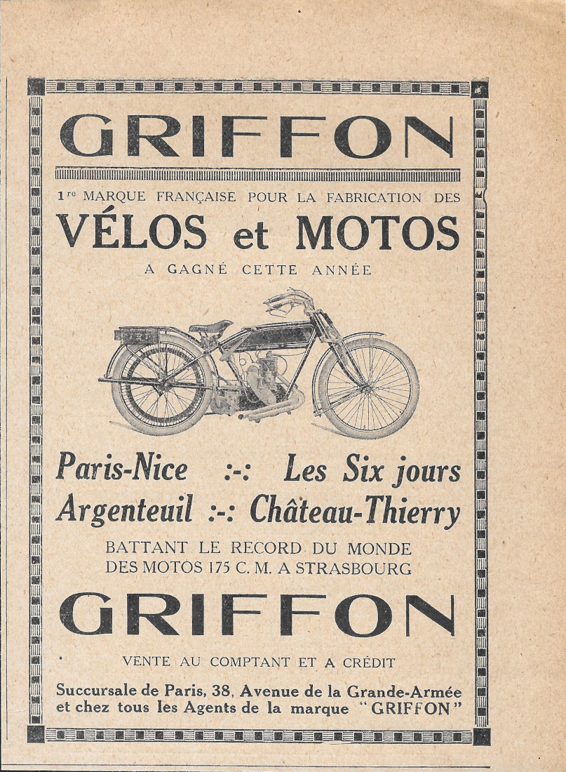 Griffon. Velos et motos / TSF CREO - Advertising 1924