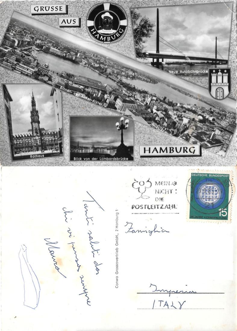 Gruse aus Amburg. Viaggiata 1965