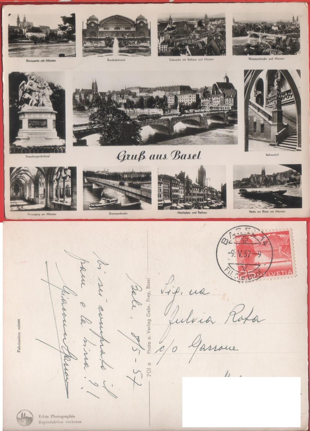 Gruss aus Basel. Viaggiata 1957