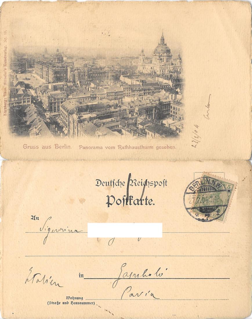 Gruss aus Berlin. Panorama vom Rathausturm gesehen, Viaggiata 1904