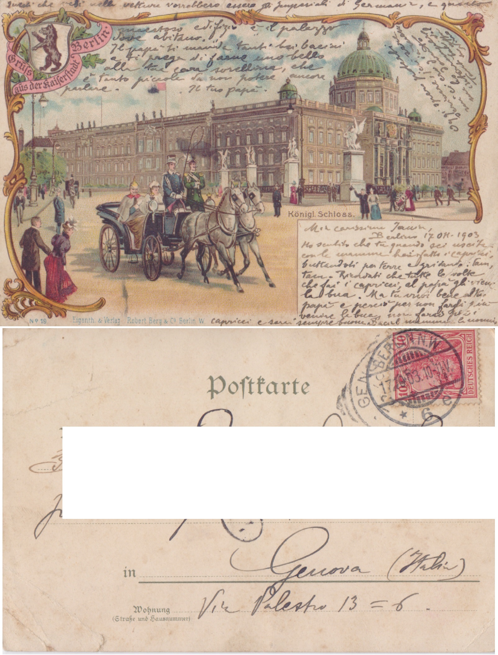 Gruss aus der kaiserstadt Berlin. Viaggiata 1903