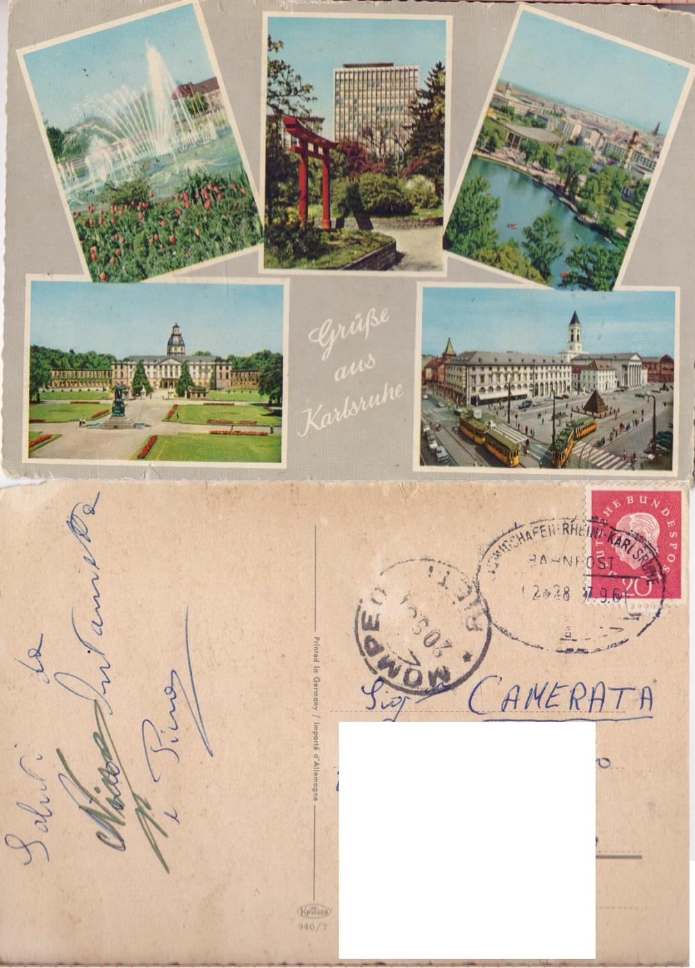 Grusse aus Karlsruhe. Viaggiata 1961