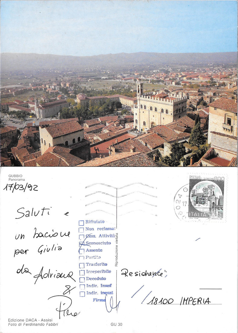 Gubbio. Panorama - Viaggiata 1992