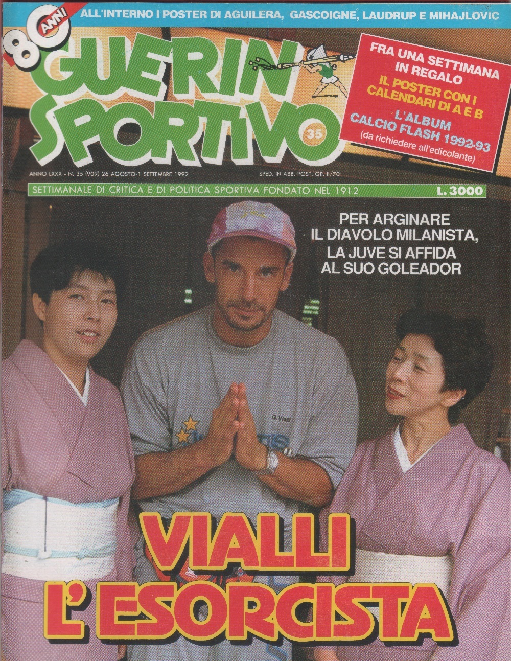 Guerin Sportivo n. 35. 1992. Poster di Aguilera, Gascoigne, Laudrup …