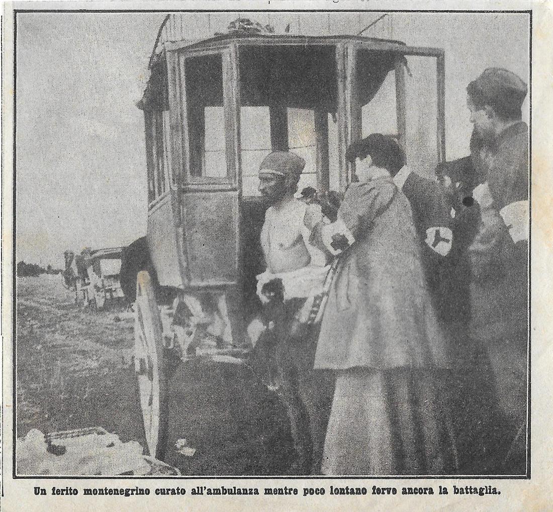 Guerra balcanica. Un ferito montenegrino curato... Stampa 1912