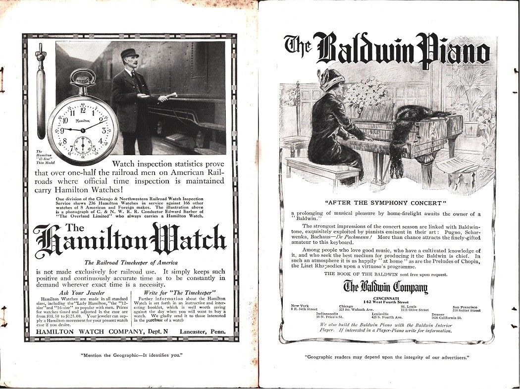 Hamilton Watch / Baldiwin piano - Pubblcità 1912