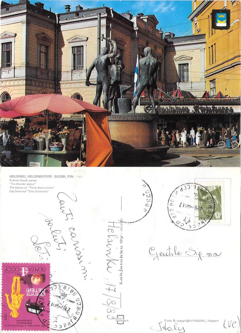Helsinki. Statua Three Blacksmits. Viaggiata 1980