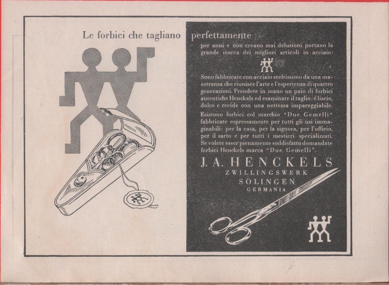 Henckels. Le forbici che tagliano perfettamente. Advertising 1937