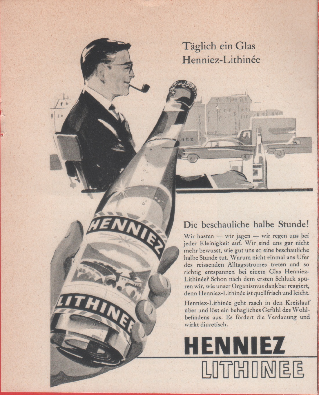 Henniez Lithinee wasser. Advertising 1958