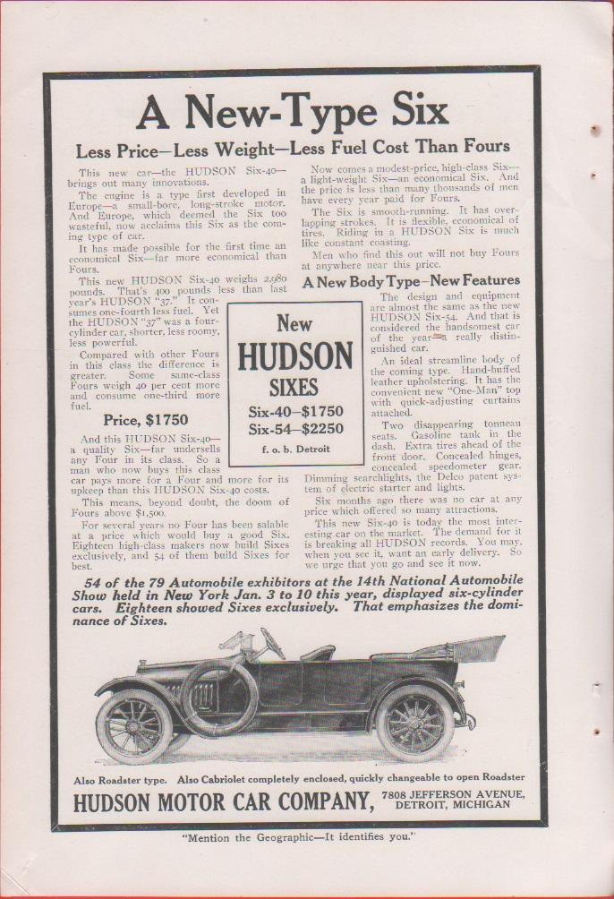 Hudson Motor Car Company. Pubblicità 1914