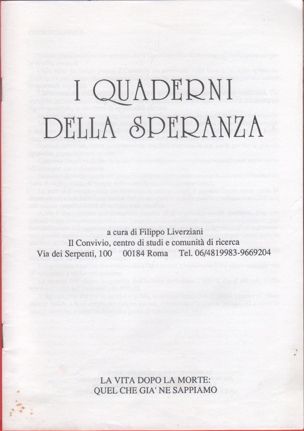 I quaderni della speranza. n. 1, 1998
