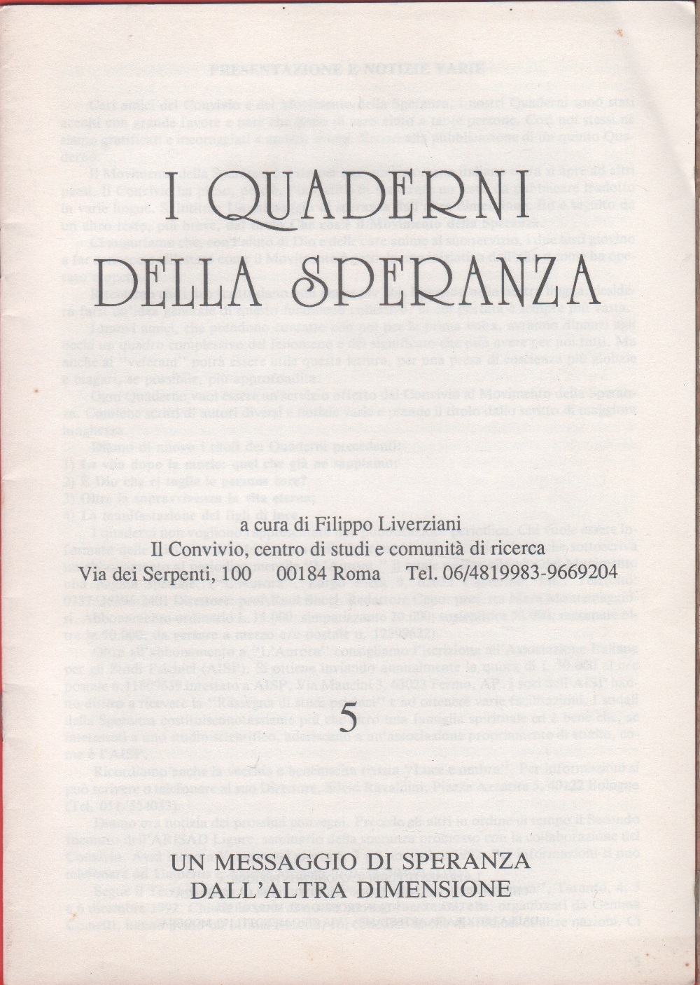 I quaderni della speranza. n. 5, 1995