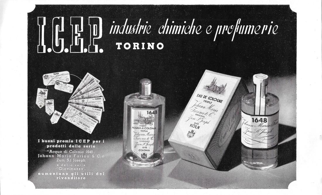 ICEP Industrie Chimiche e Profumerie. Torino. Advertising 1939
