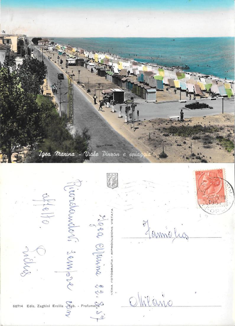 Igea Marina. VIale Pinzon e spiaggia. Viaggiata 1957