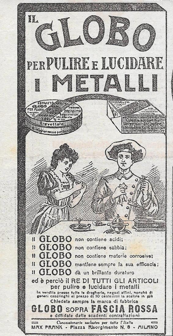 Il Globo per pulire e lucidare i metalli. Advertising 1912