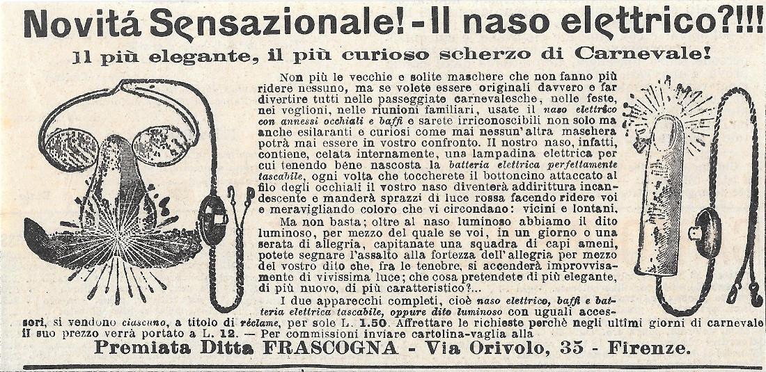 Il naso elettrico ?!!! Scherzo di Carnevale. Advertising 1903