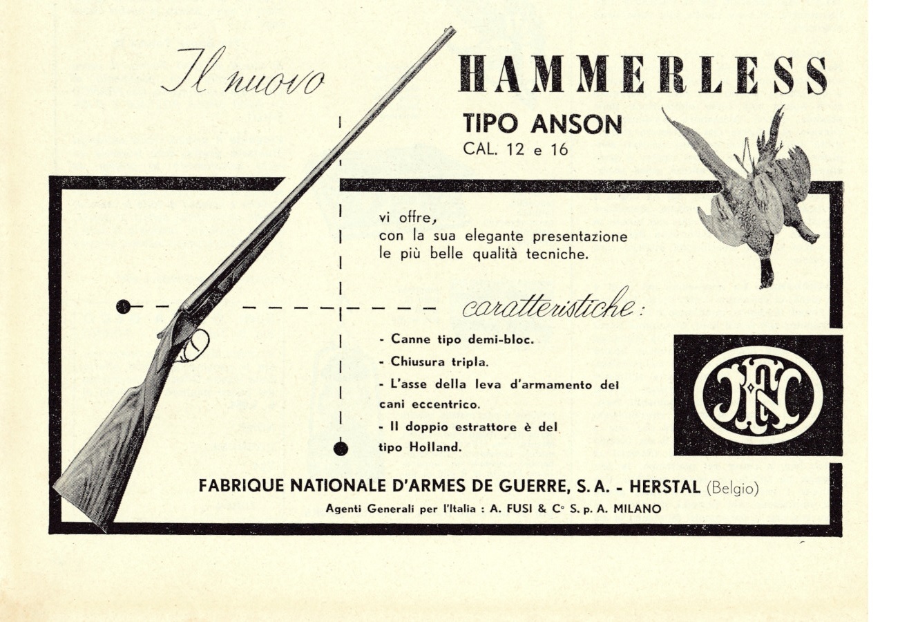 Il nuovo fucile FN Hammerless tipo Hanson . Advertising 1963