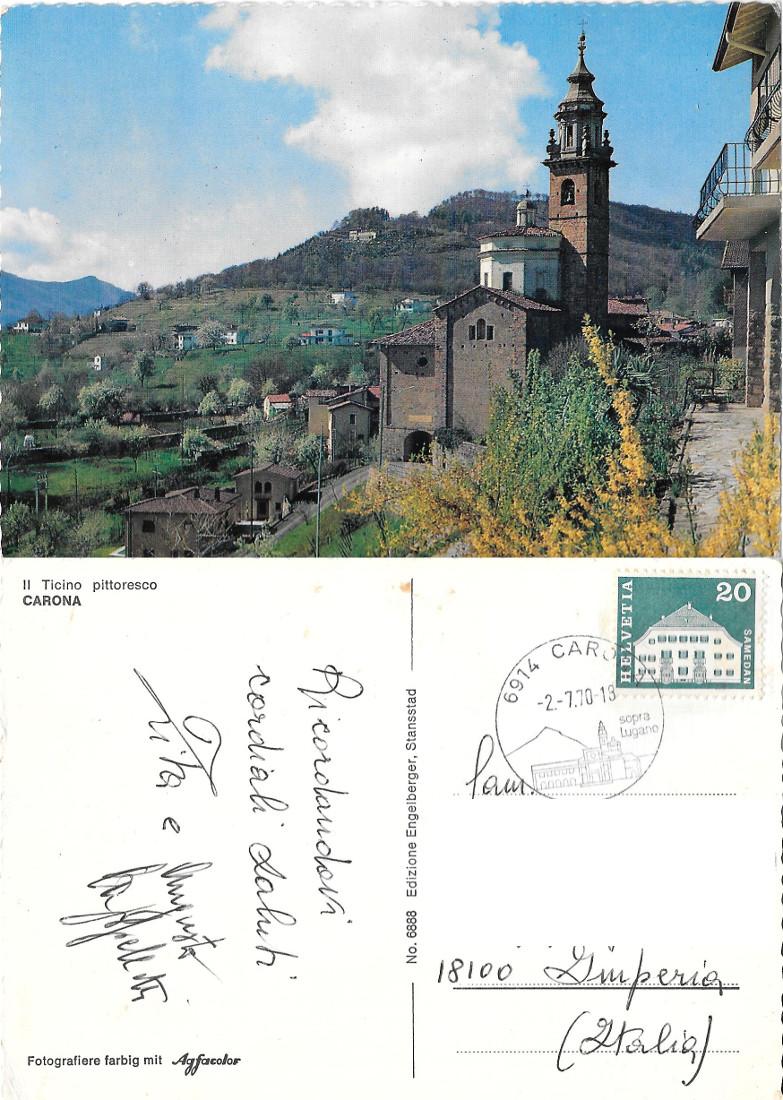 Il Ticino pittoresco. Carona. Viaggiata 1970