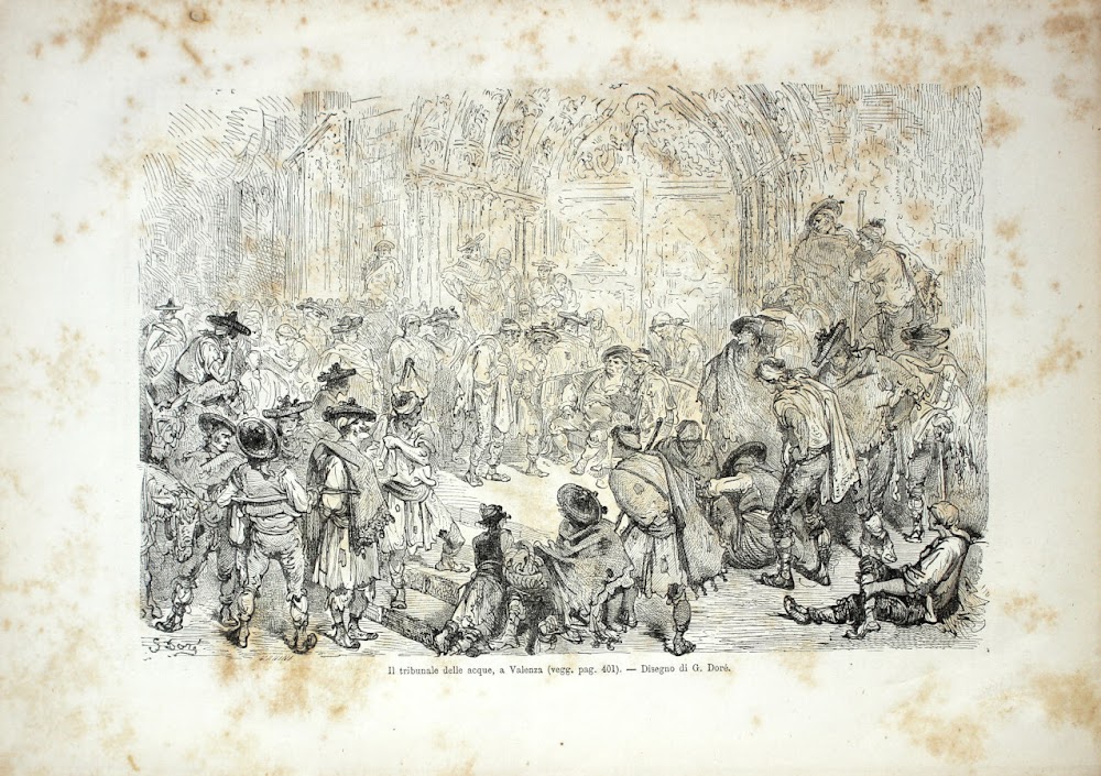 Il tribunale delle acque, a Valenza (Spagna). Stampa 1864