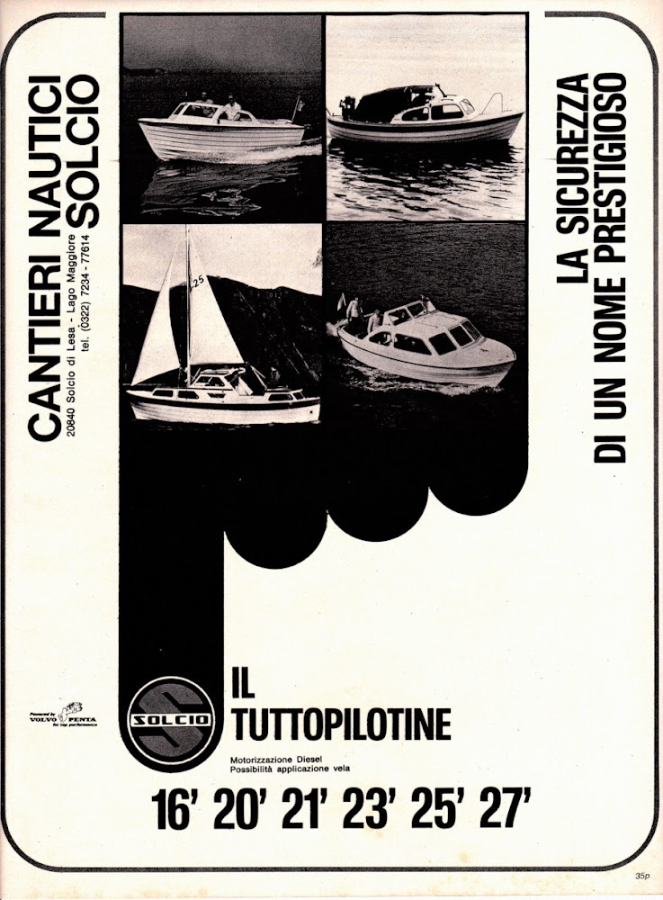 Il tuttopilotine. Cantieri Nautici Solcio. Advertising 1974