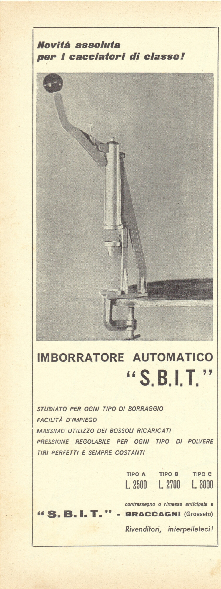 Imborratore automatico SBIT. Braccagli, Grosseto. Advertising 1965