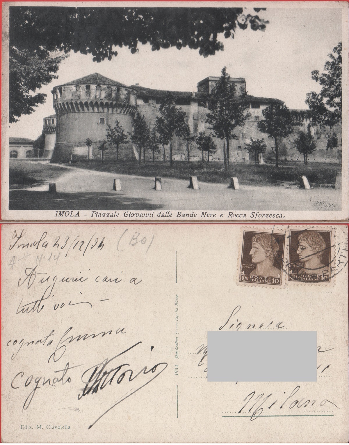 Imola. Piazzale Giovanni dalle Bande Nere e Rocca Sforzesca. Viaggiata …