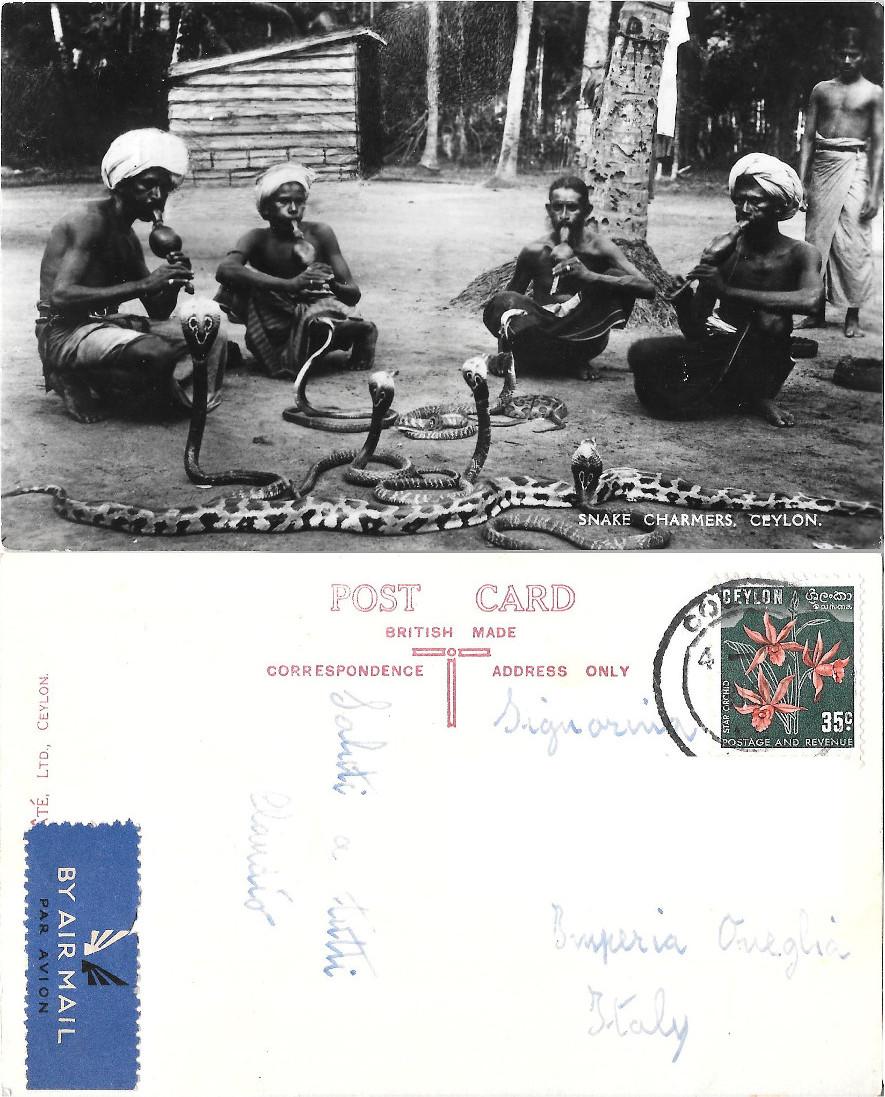 Incantatori di serpenti. Ceylon. Viaggiata 1970