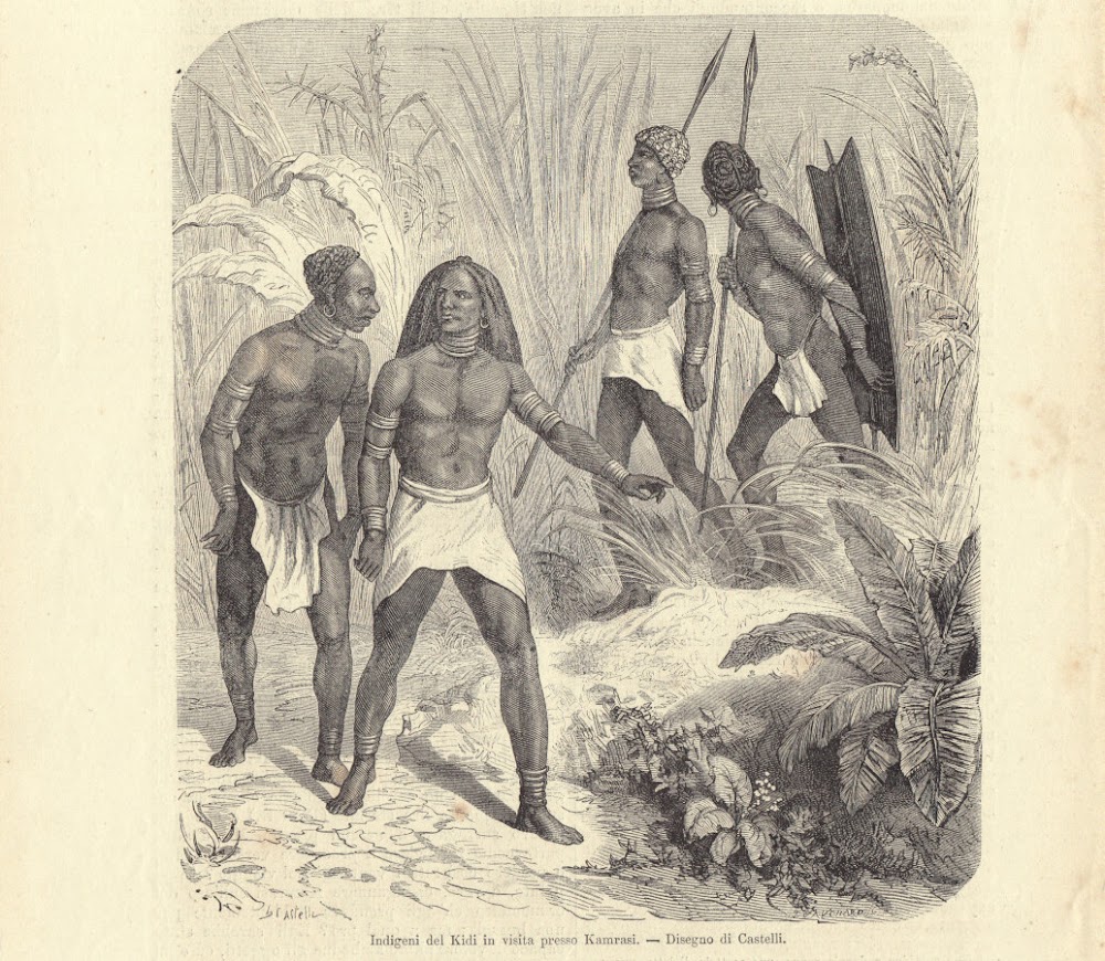Indigeni di Kidi in visita presso Kamrasi (Uganda). Illustrazione 1864