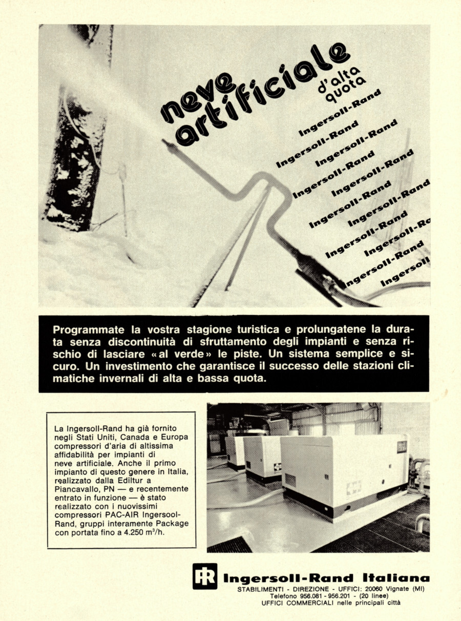 Ingelsoll-Rand neve artificiale / Blizzard sci. Advertising 1976