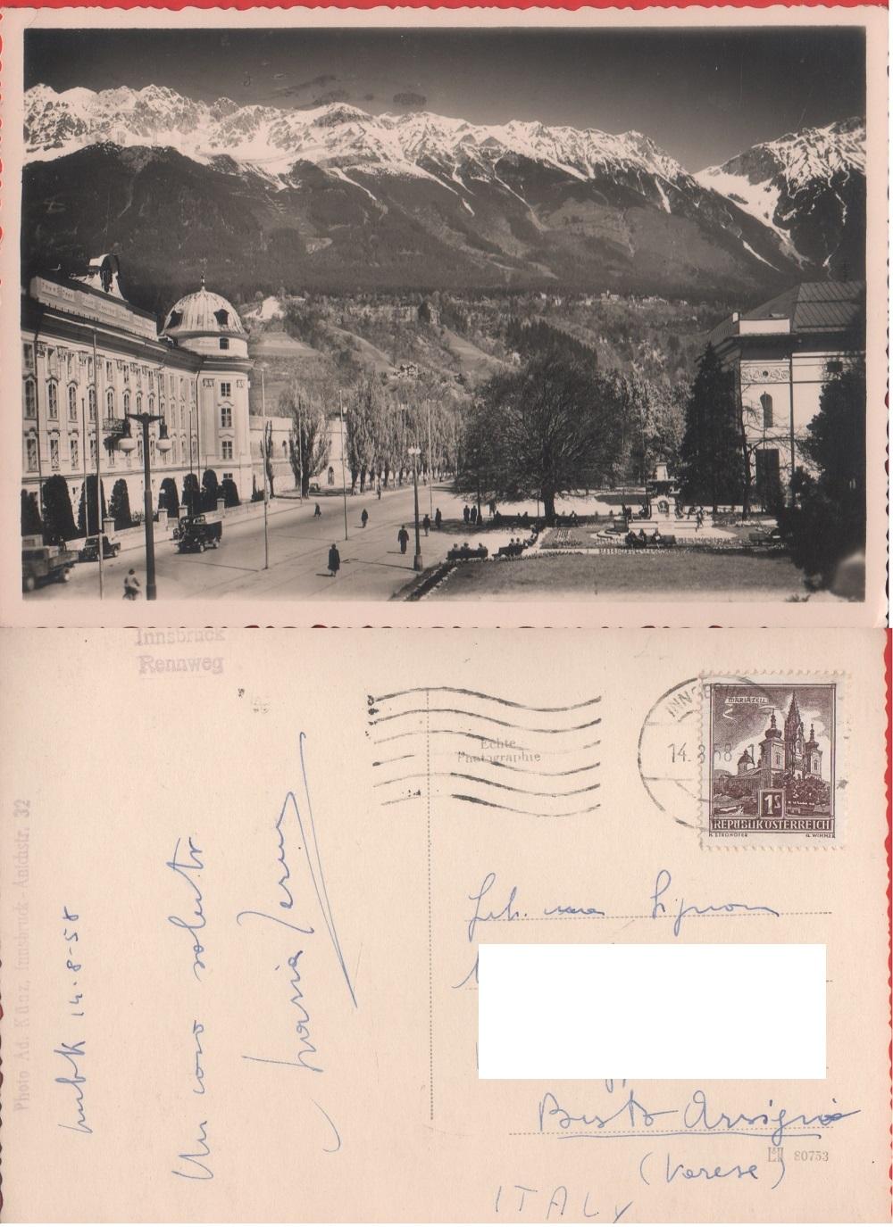 Innsbruck. Rennweg . Viaggiata 1958