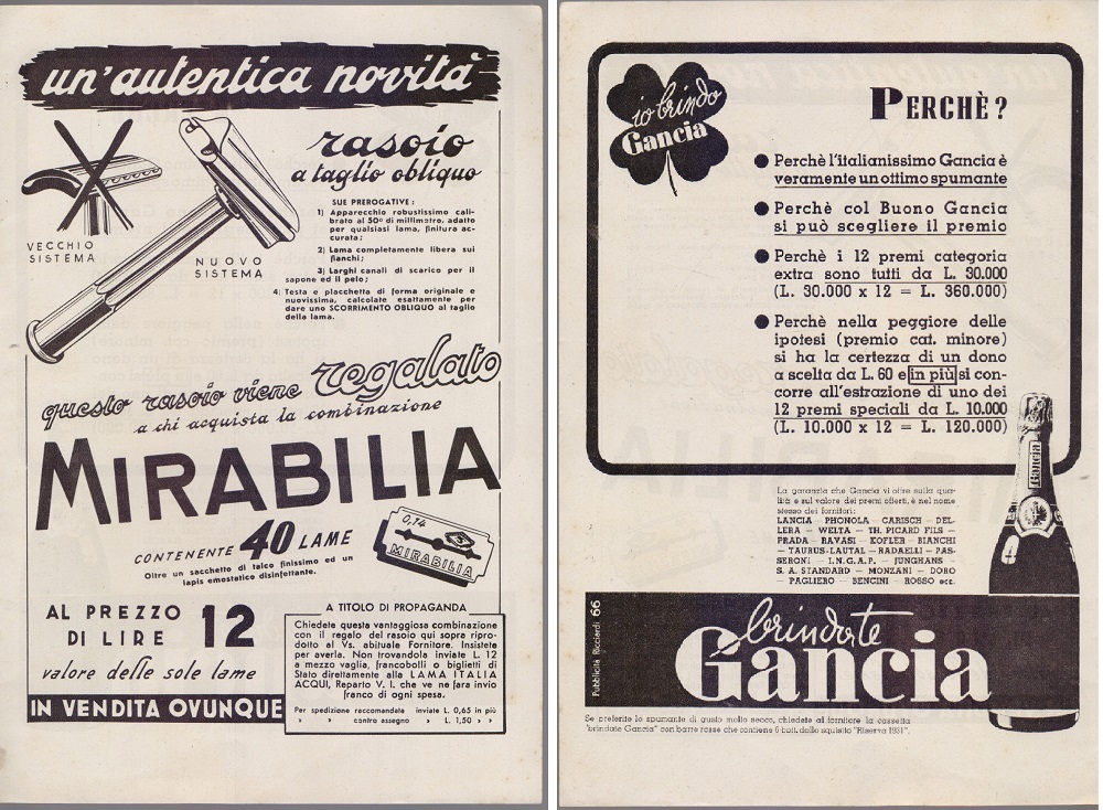 Io brindo Gancia/Lame Mirabilia. Advertising 1940