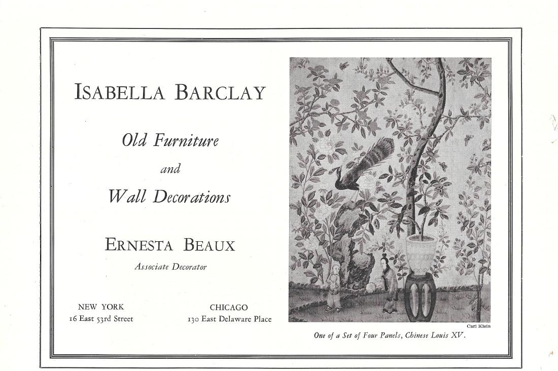 Isabella Barclay, New York-CHicago. Old furniture. Pubblicita 1929