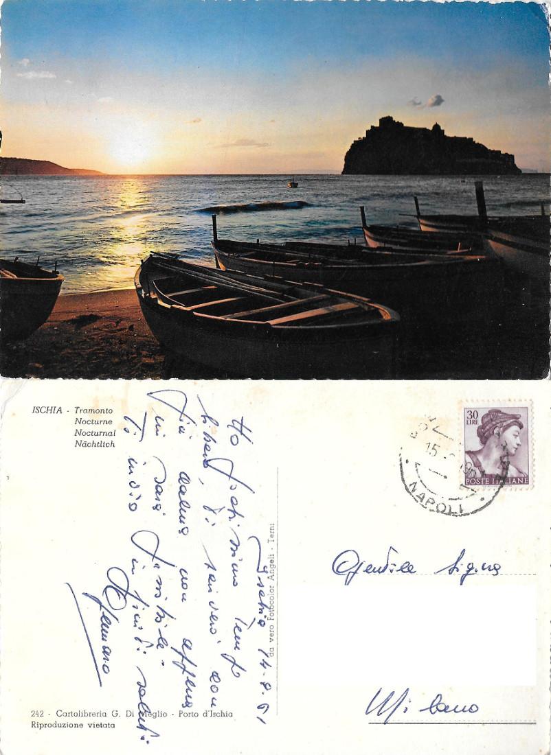 Ischia. Tramonto. Viaggiata 1961