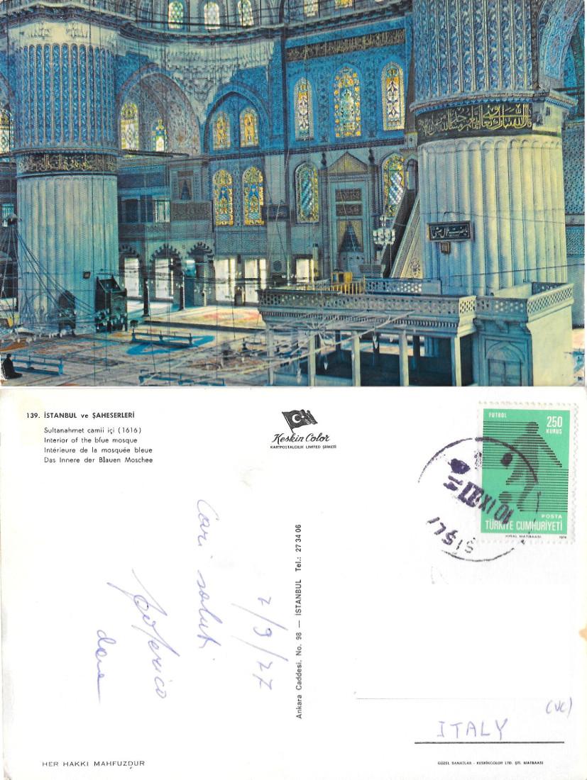 Istanbul. Interno della Moschea Blu. Viaggiata 1977