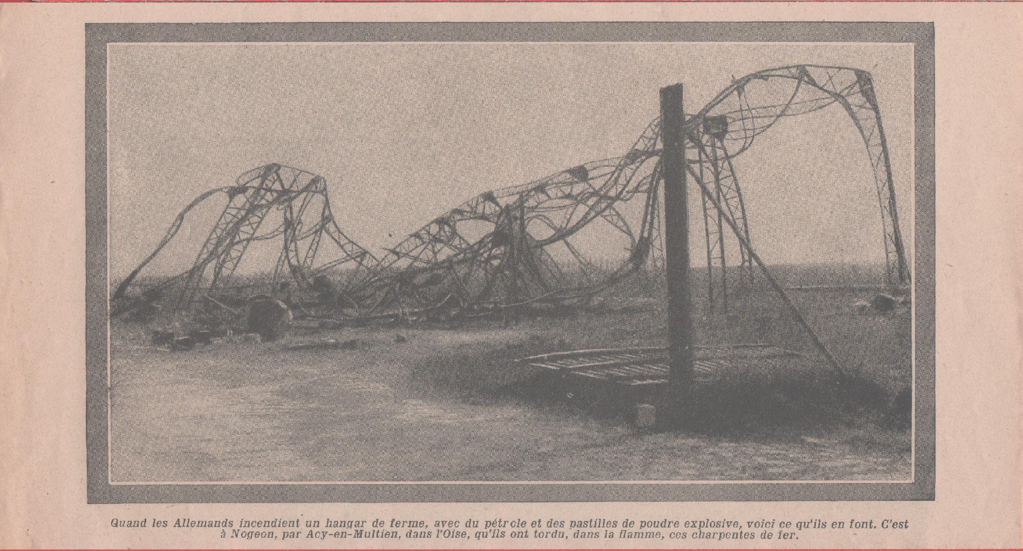 IWW. Les Allemands incedient un hangar a Nogeon par Acy …