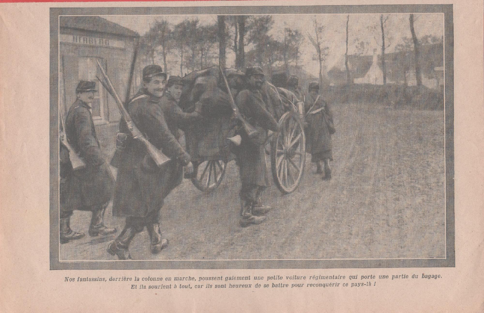 IWW. Nos fantassins, derriere la colonne en marche, pousset gaiement... …