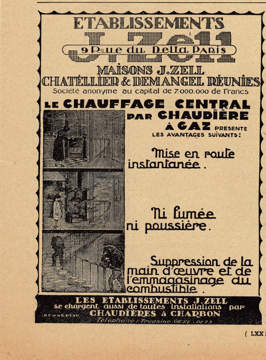 J. Zell le chauffage central par chaudiere a gaz. Advertising …