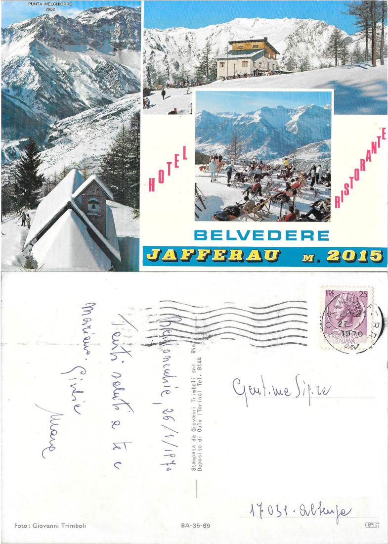 Jafferau. Hotel Ristorante Belvedere. Viaggiata 1970