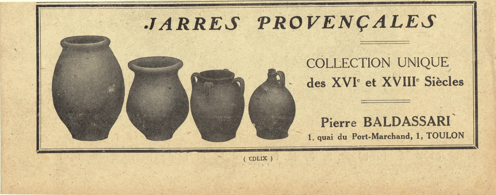 Jarres provencales. Pierre Baldassari, Toulon. Advertising 1926