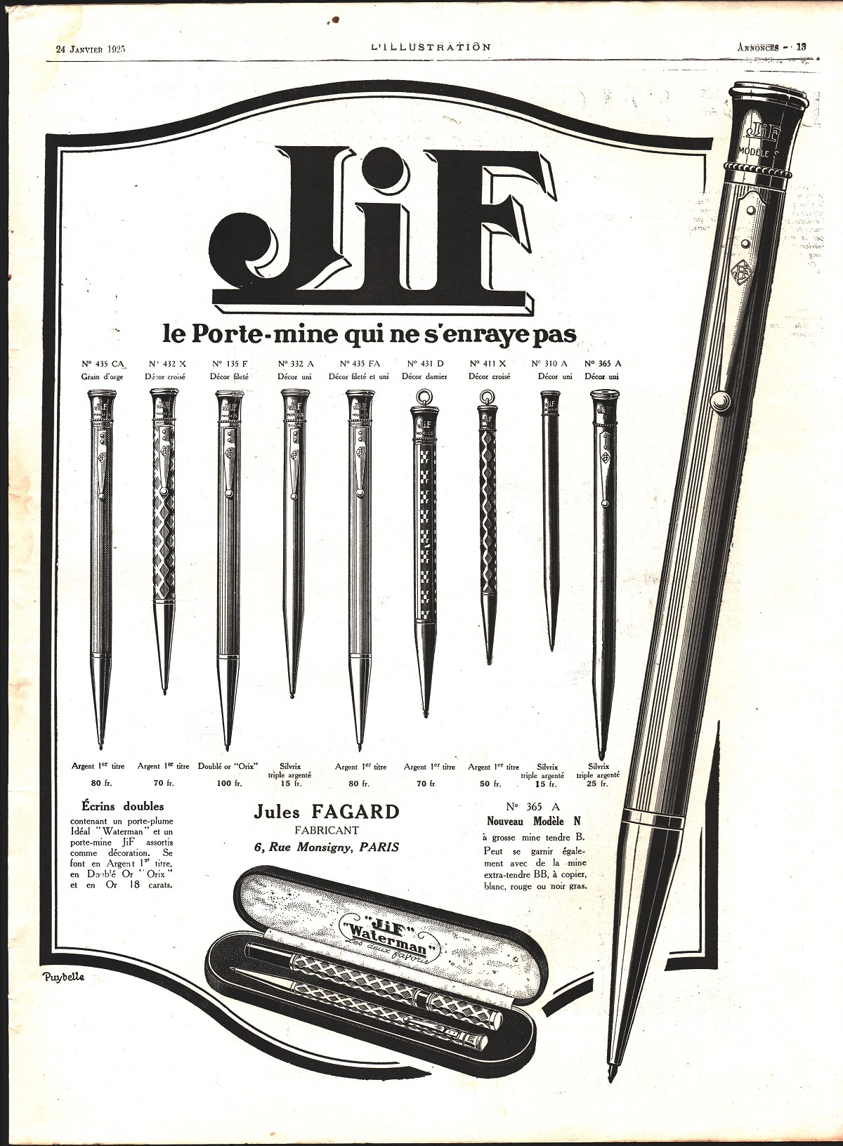 Jif la porte-mine qui ne s'enraye pas. Advertising 1925