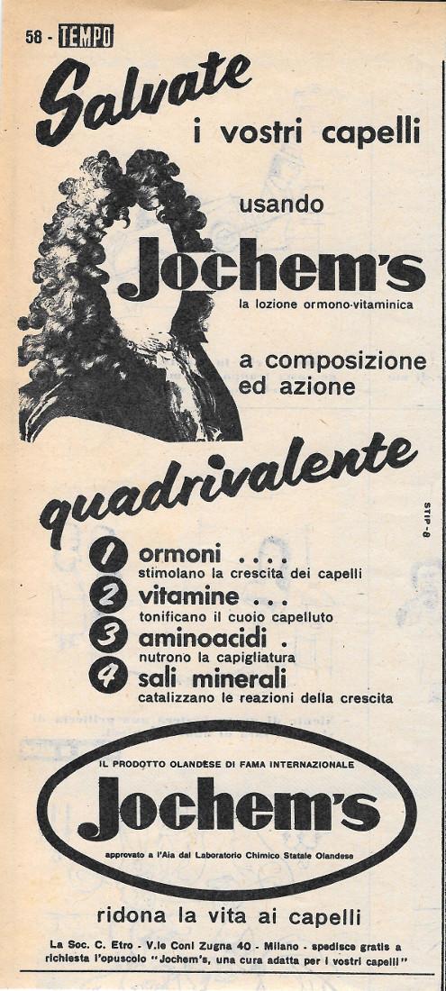 Jochem's lozione per capelli ormonico vitaminica. Advertising 1956