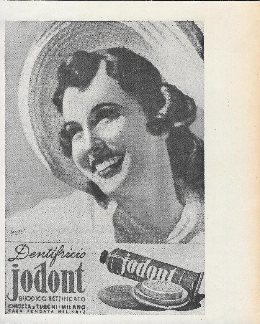 Jodont, Dentifricio Bijodico Rettificato. Advertising 1943