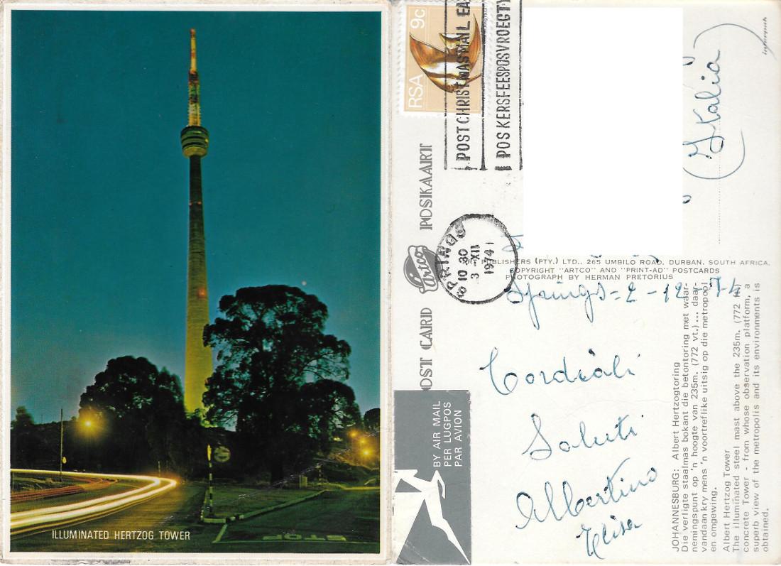 Johannesburg. Herzoh Tower. Viaggiata 1974