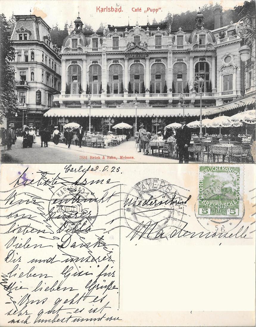 Karlsbad. Café Pupp . Viaggiata 1909