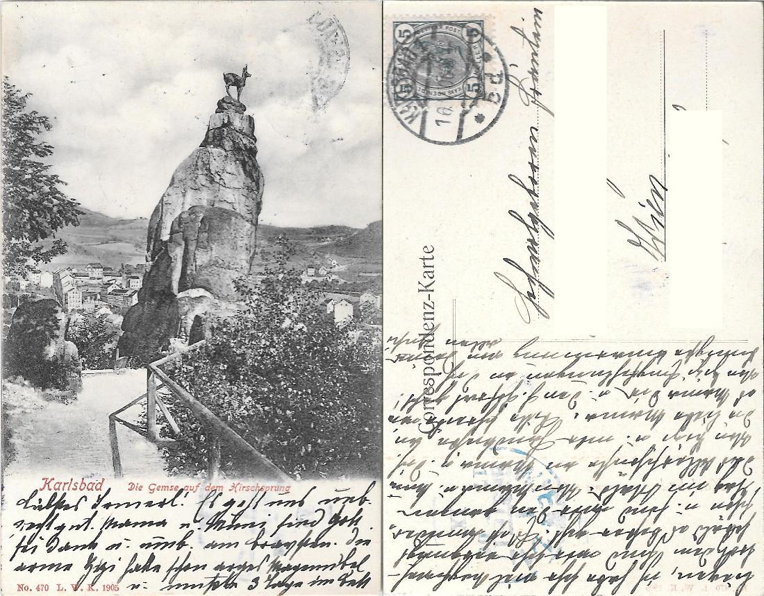 Karlsbad, Die Gemse auf dem Hirschsprung . Viaggiata 1906