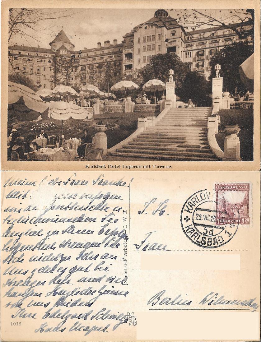 Karlsbad. Hotel Imperial mit Terrasse. Viaggiata 1929